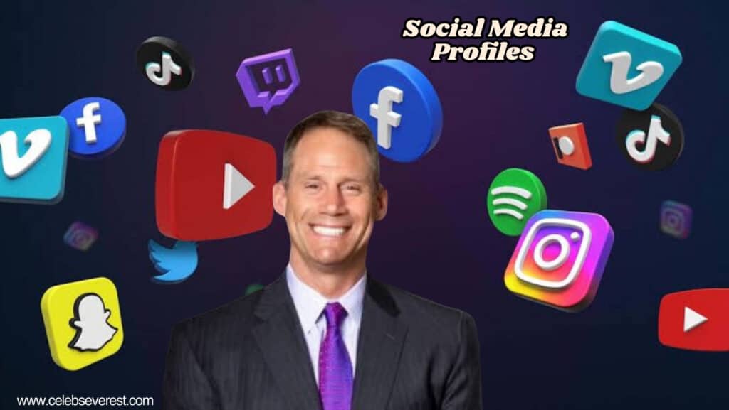 A digitally edited image of Glen Lerner smiling in a suit and purple tie, set against a dark background featuring floating social media icons like YouTube, Instagram, Facebook, TikTok, and Twitter.